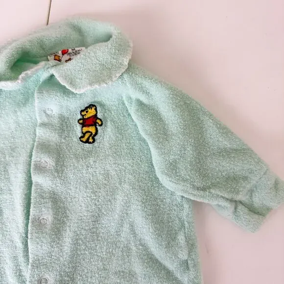 Vintage Sears Winnie The Pooh Terry Snap Footed Bodysuit Mint Green M 21-26lbs - Picture 3 of 8